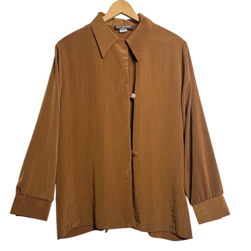 S.g. Sport Collection Long Sleeved brown Shirt  blouse long pointed collar XL 18